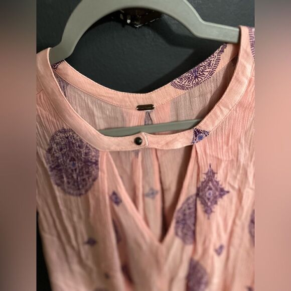 Free People Tree Swing Tunic Dress Size M Pink Purple Medallion Rayon Sleeveless - Picture 9 of 9